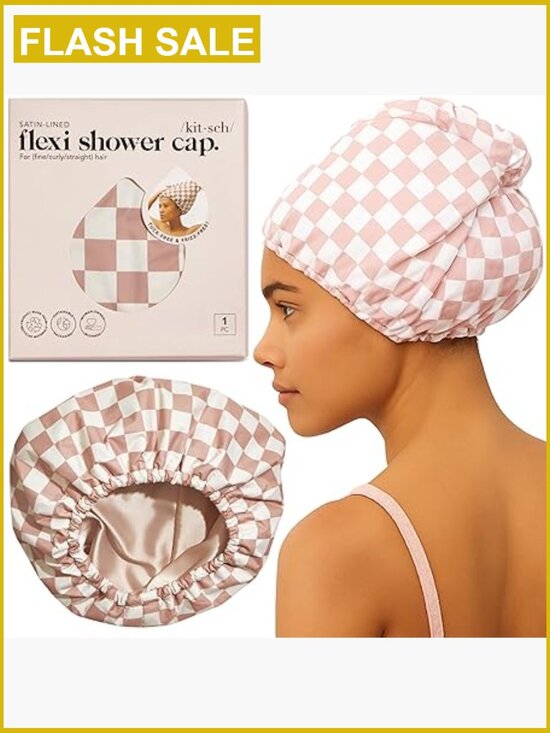 Accessories - Satin-Lined Adjustable Waterproof Reusable Flexi Shower Cap with Open-Back